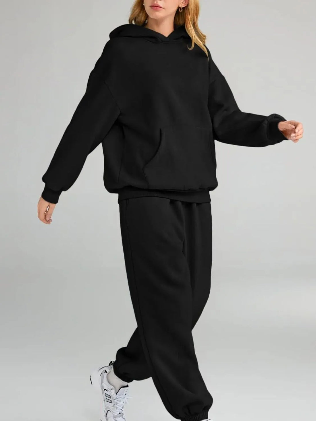 Full Size Kangaroo Pocket Hoodie and Joggers Set Plus Size Two Piece Dresses