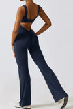 Basic Bae Cutout Ruched Bootcut Sleeveless Active Jumpsuit 