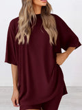 Full Size Oversized Slit Round Neck Top and Shorts Lounge Set Plus Size Lingerie & Nightwear