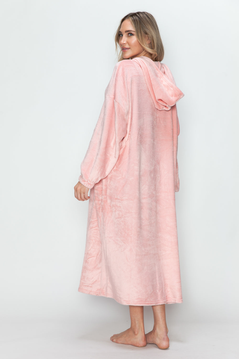 Double Take Full Size Pocketed Hooded Midi Lounge Dress 