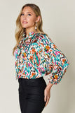 Double Take Full Size Printed Button Up Long Sleeve Shirt 