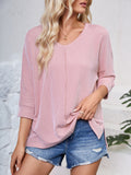 Lovelet Textured Round Neck Three-Quarter Sleeve Blouse 