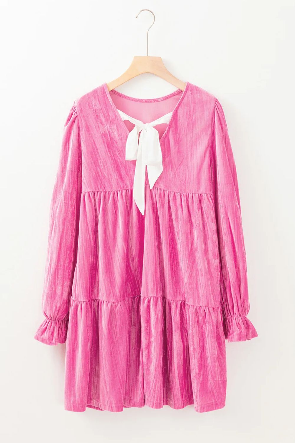 Tied Round Neck Flounce Sleeve Mini Dress 