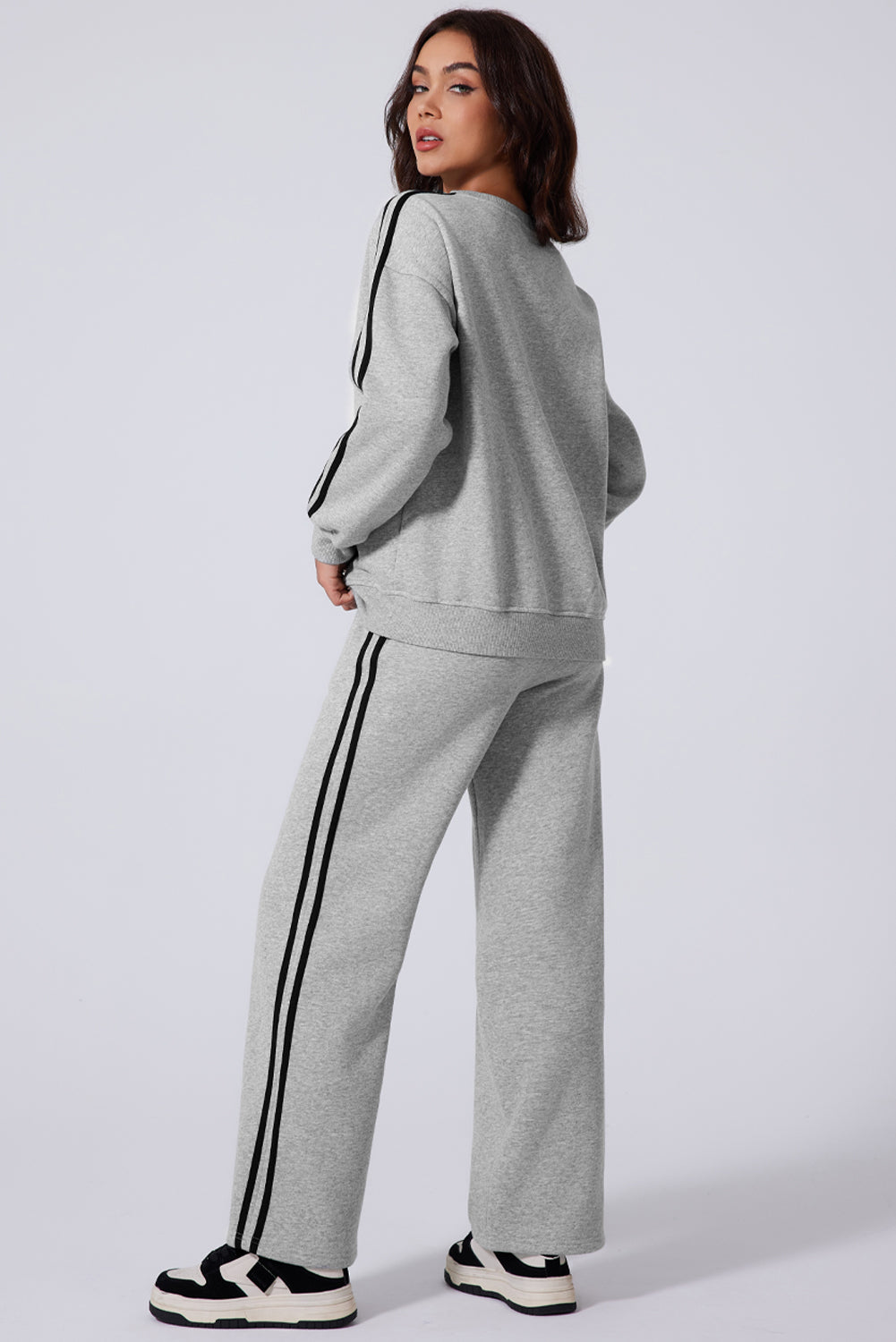 Side Striped Round Neck Top and Pants Active Set 