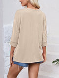 Lovelet Textured Round Neck Three-Quarter Sleeve Blouse 
