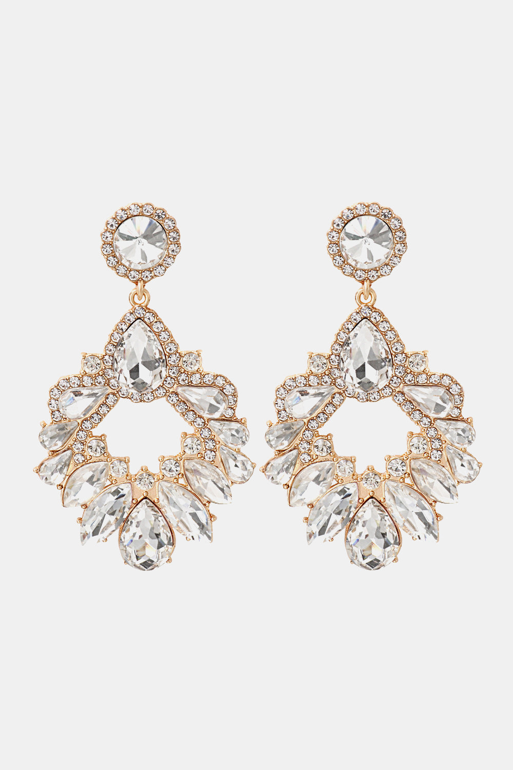 Zinc Alloy Frame Glass Stone Dangle Earrings 