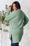 Basic Bae Full Size Ribbed Round Neck Long Sleeve Slit Top 