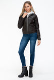 YMI Removable Faux Layered Multi-Pocket Jacket with Fuzzy Hood 