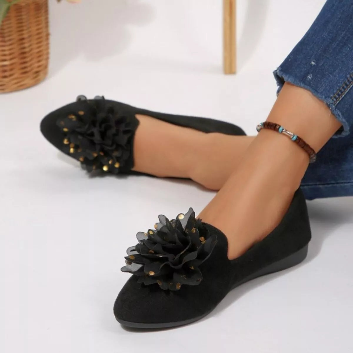 Flower Point Toe Slip-Ons 