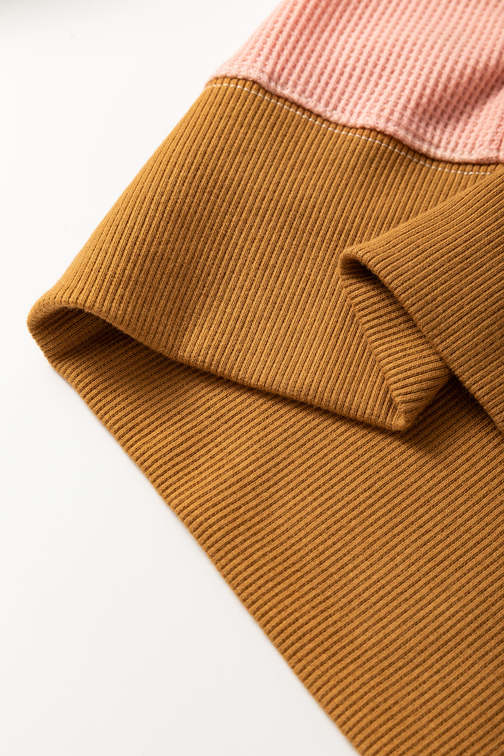 Multicolour Waffle Knit Plaid Patchwork Side Slits Loose Sweatshirt Tops/Sweatshirts & Hoodies