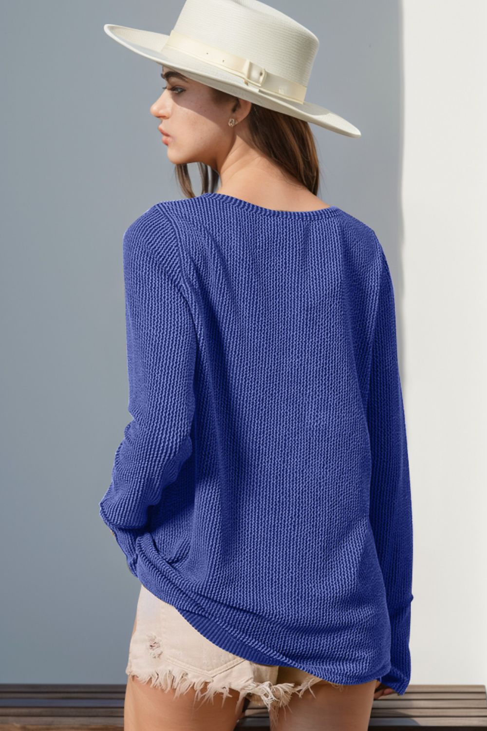 Double Take Full Size Notched Thumbhole Long Sleeve T-Shirt 