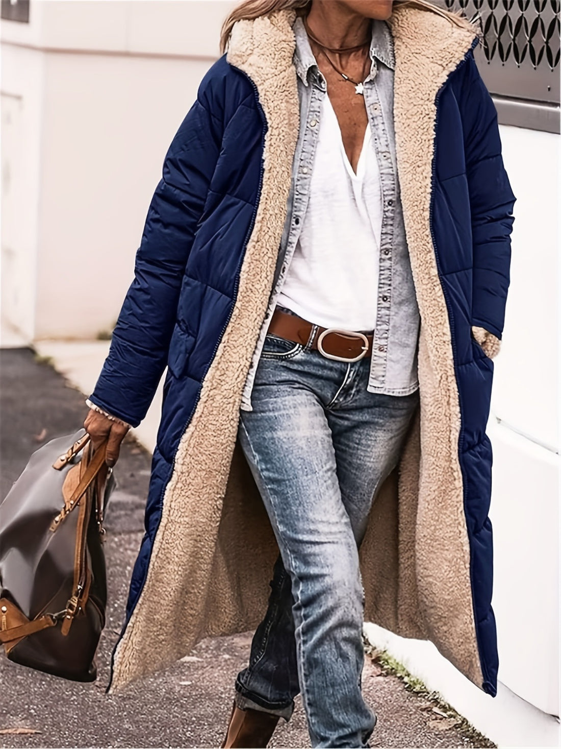 Plus Size Zip Up Sherpa Hooded Coat 