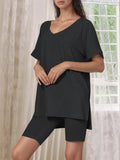 V-Neck High-Low T-Shirt and Shorts Set Two Piece Dresses