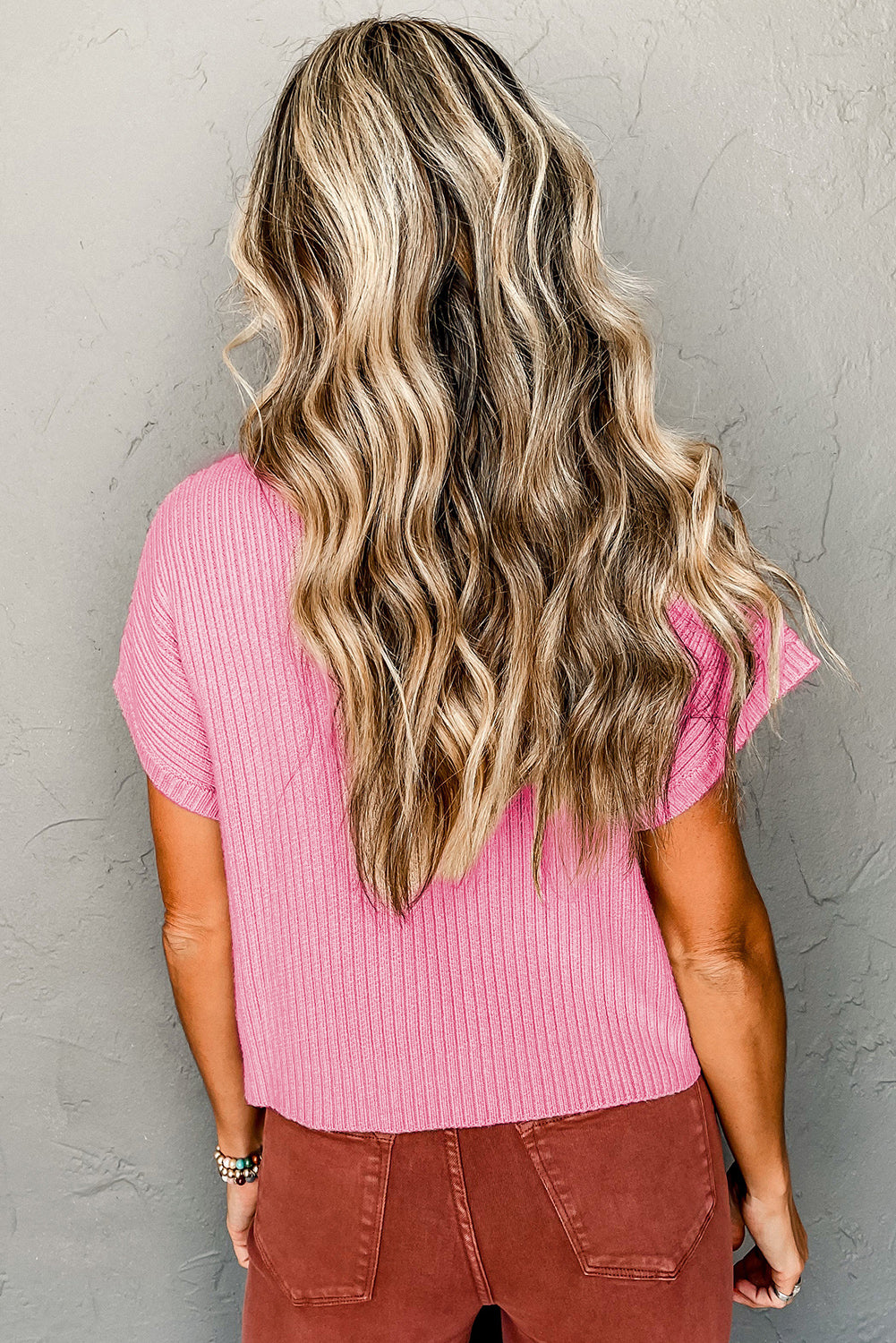 Black Patch Pocket Ribbed Knit Short Sleeve Sweater Sweaters & Cardigans/Short Sleeve Sweaters