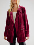 Lapel Collar Long Sleeve Blazer with Pockets 