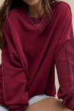 Side Slit Round Neck Long Sleeve Sweatshirt 
