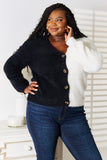 Angel Wings Woven Right Contrast Button-Front V-Neck Cardigan 
