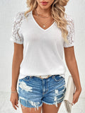 Ivy Lane Lace Detail V-Neck Short Sleeve T-Shirt 