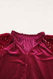 Sequin Notched Long Sleeve Blouse 