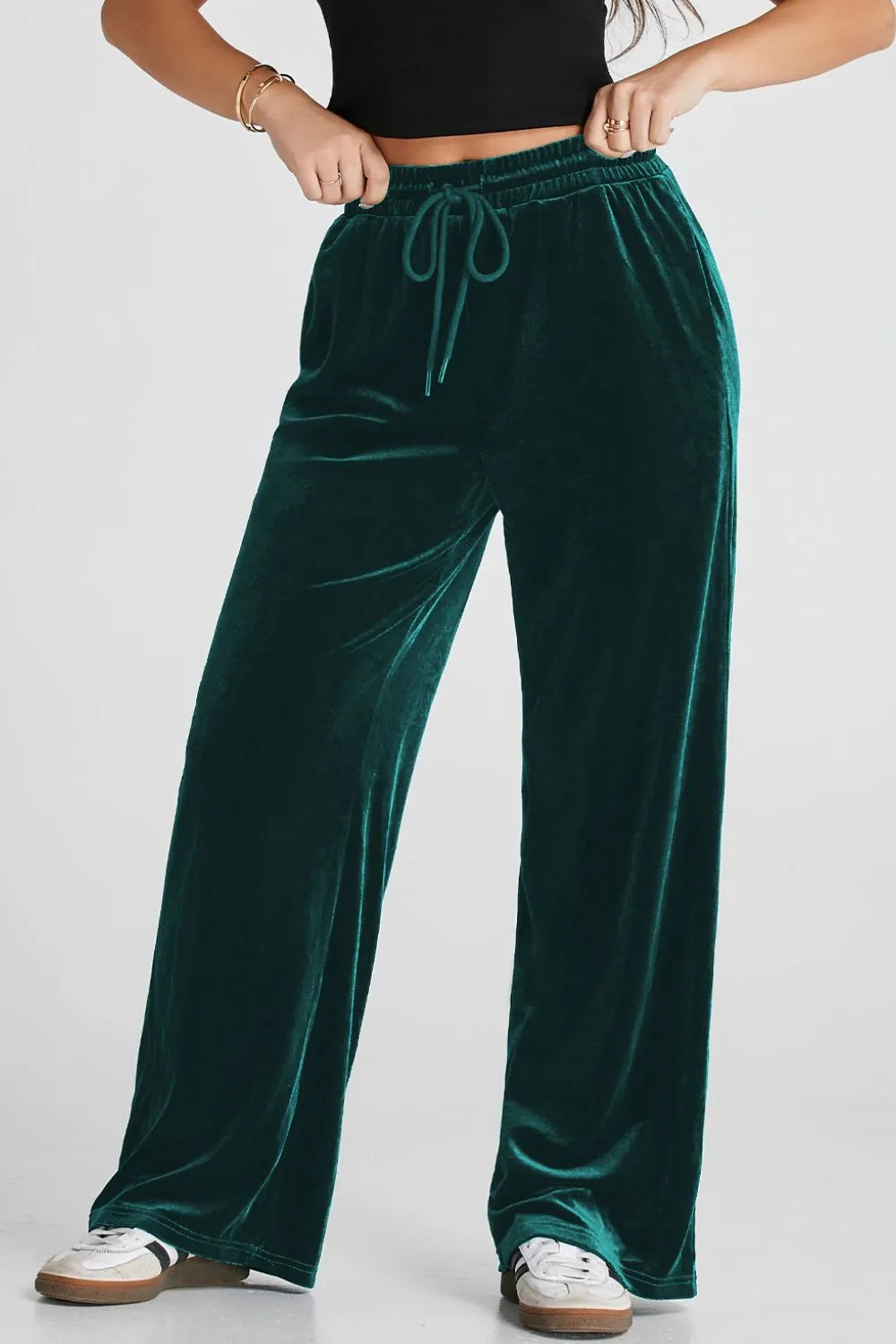 Drawstring Waist Wide Leg Active Pants 
