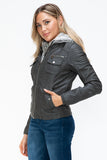 YMI Removable Faux Layered Multi-Pocket Jacket with Fuzzy Hood 
