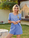 V-Neck Short Sleeve Top and Pocketed Shorts Lounge Set Lingerie & Nightwear