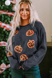 Sequin Patch Pumpkin Round Neck Sweatshirt 