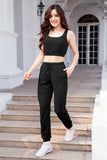 Waffle-Knit Cropped Tank and Drawstring Pants Set 