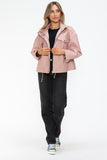 How Dare U Drawstring Hem PU Leather Zip Up Jacket 