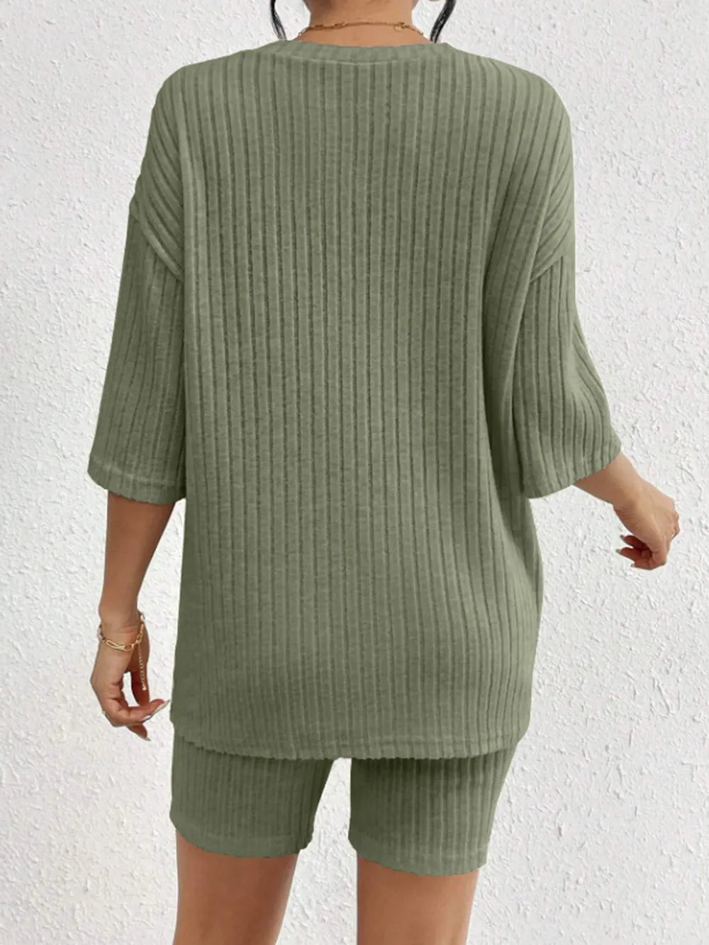 Ribbed Round Neck Top and Shorts Set Two Piece Dresses