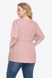 Plus Size Buttoned V-Neck Frill Trim Babydoll Blouse 