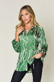 Double Take Full Size Printed Button Up Long Sleeve Shirt 