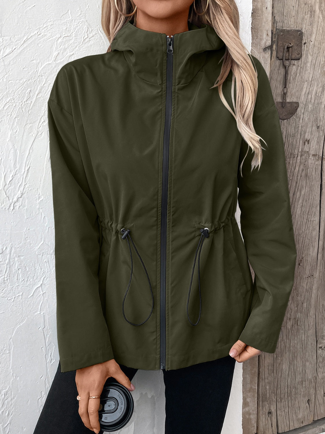 Ivy Lane Drawstring Zip Up Hooded Jacket 