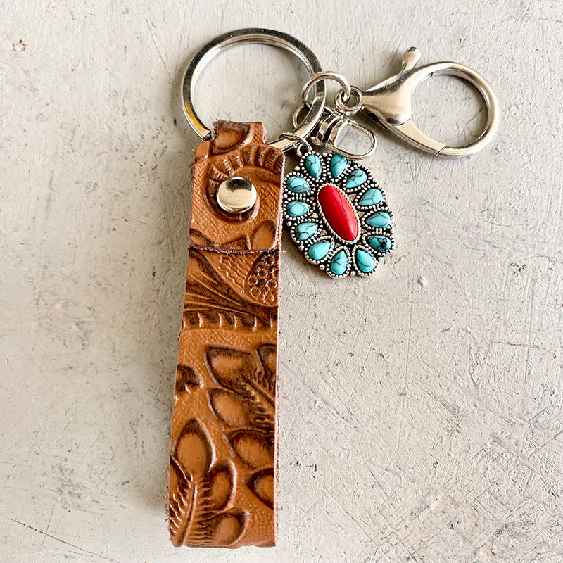Turquoise Genuine Leather Key Chain 
