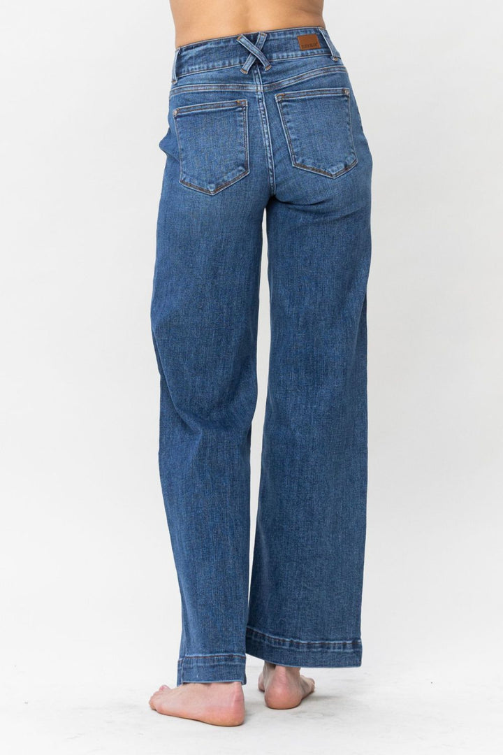 Judy Blue Full Size Double Button Wide Leg Jeans 