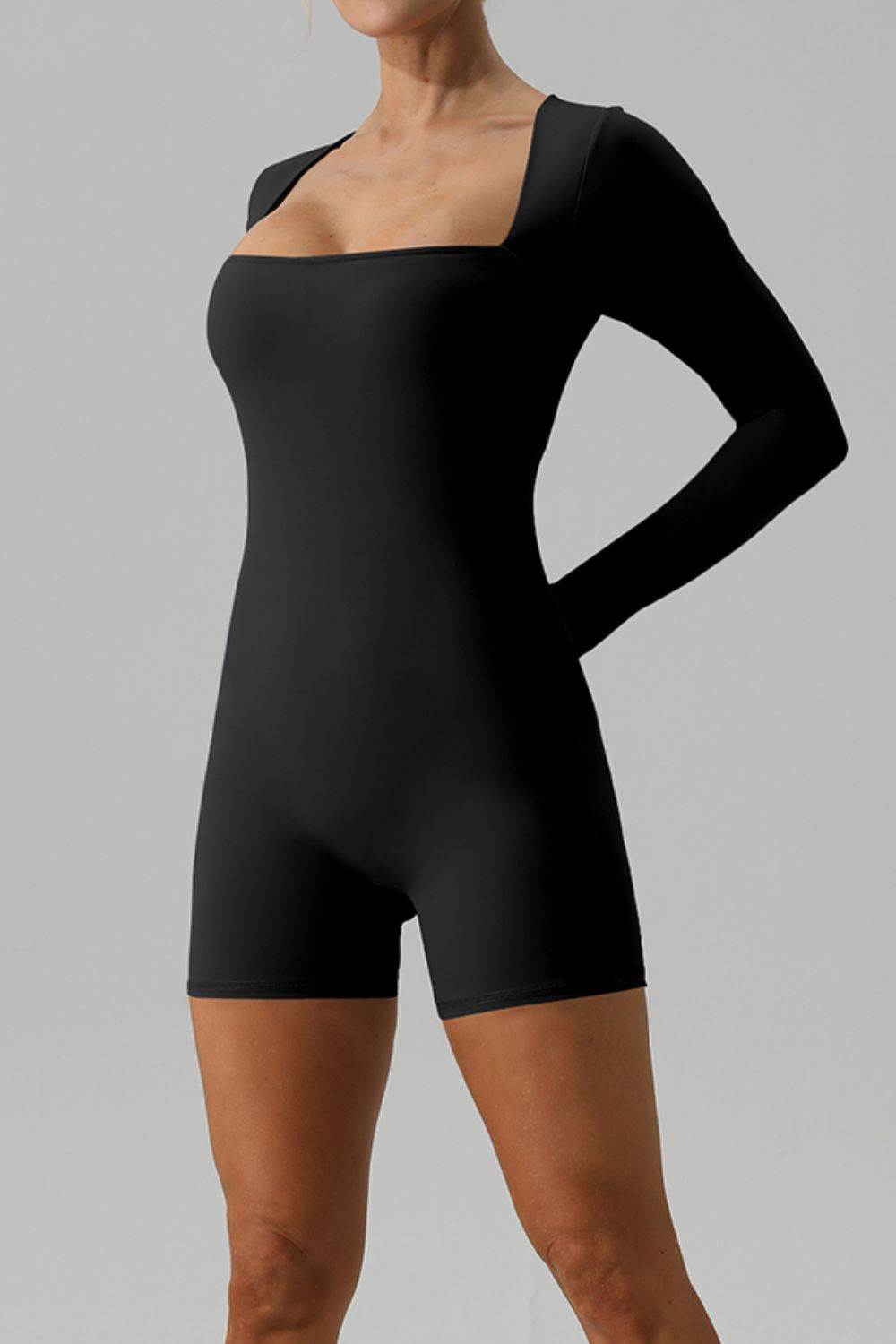 Square Neck Long Sleeve Active Romper 