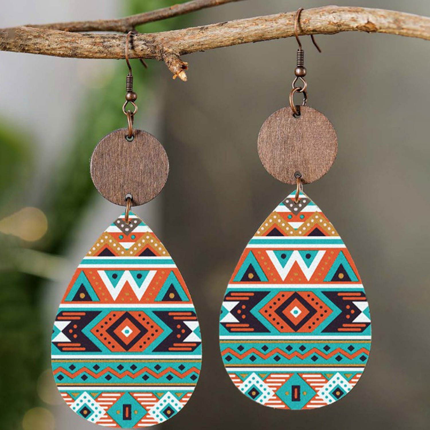 Geometric Wooden Teardrop Earrings 