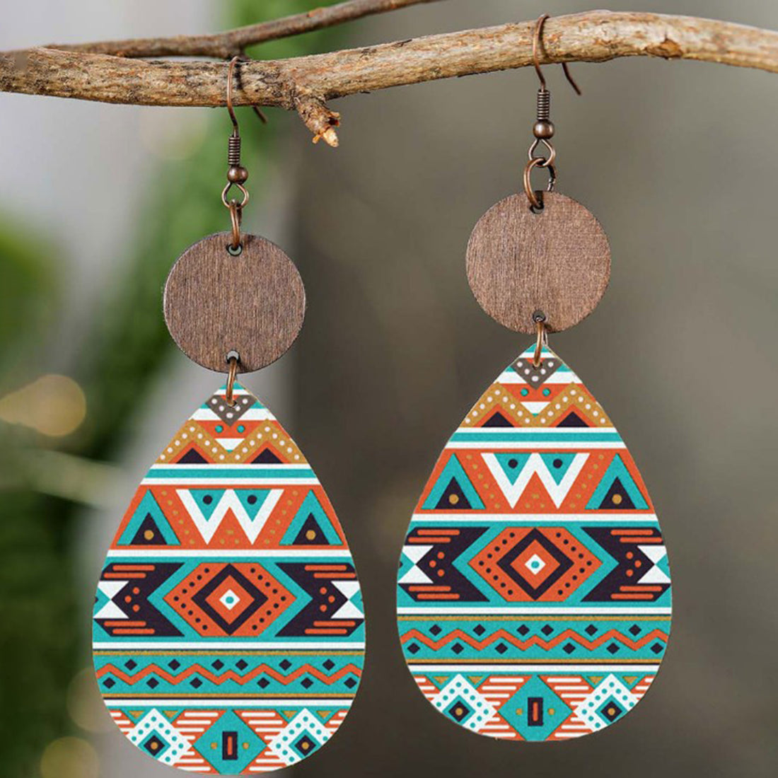Geometric Wooden Teardrop Earrings 