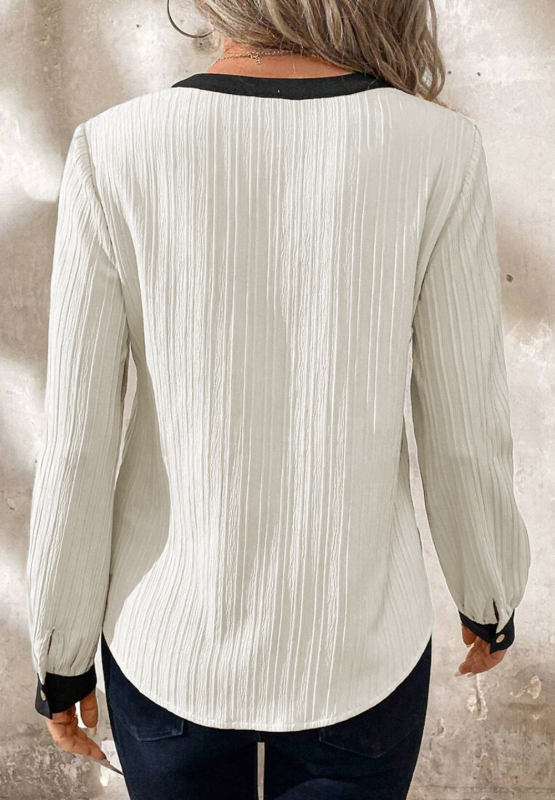 Contrast Notched Long Sleeve Blouse 