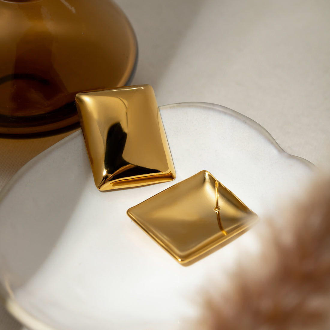 Stainless Steel Rectangular Stud Earrings 