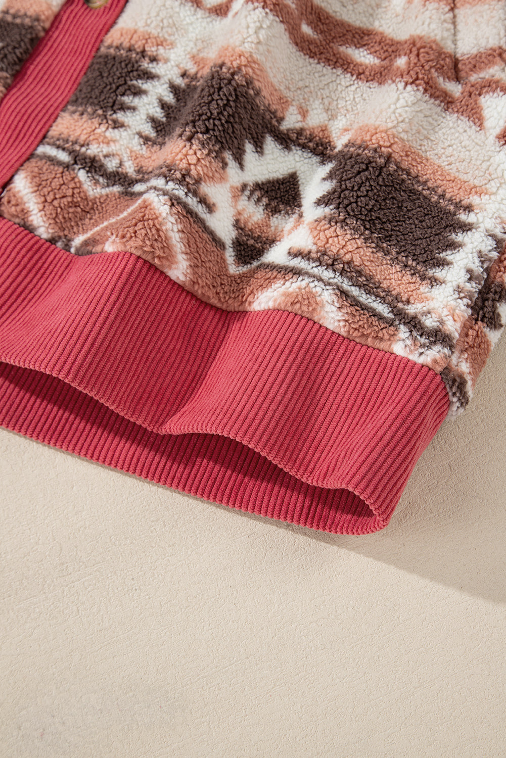 Geometric Button Up Corduroy Trim Jacket 