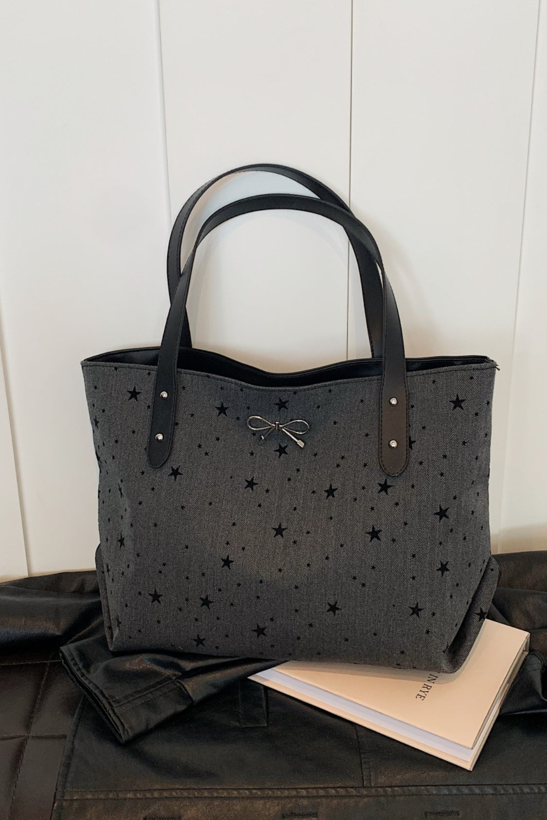 Polyester Bow Polka Dot Tote Bag 