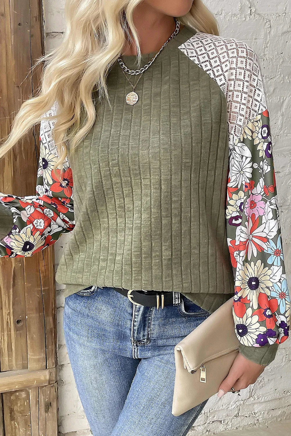 Printed Round Neck Long Sleeve Top 