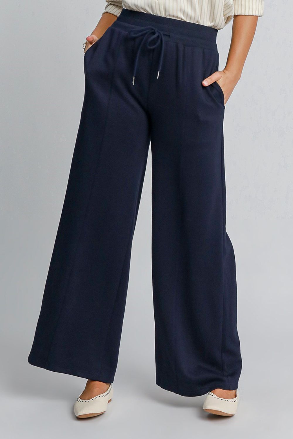 Umgee Drawstring Wide Leg Pants with Pockets 