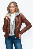 YMI Faux Layered Double-Zipper Jacket with Fuzzy Hood 