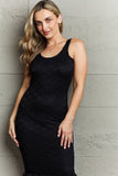 HIDDEN No Doubts Sleeveless Bodycon Ruffle Midi Dress 