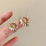 Alloy Drip Oil Flower Stud Earrings 