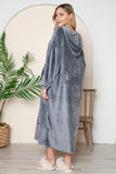 Double Take Full Size Pocketed Hooded Midi Lounge Dress 
