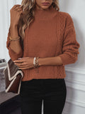 Cable-Knit Mock Neck Long Sleeve Sweater 