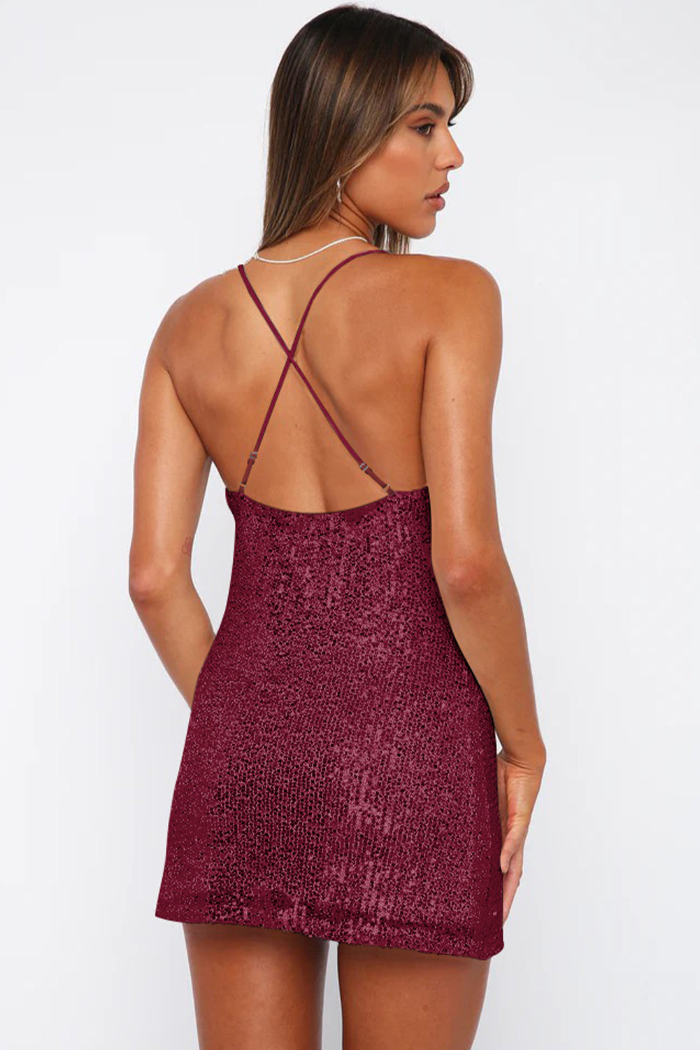 Cowl Neck Contrast Sequin Sleeveless Mini Dress 